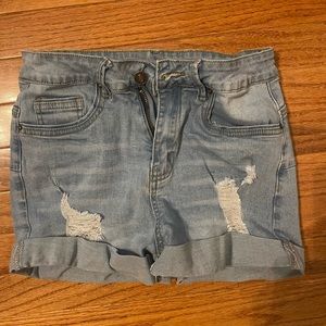 Light denim distressed shorts jean shorts. Size small.